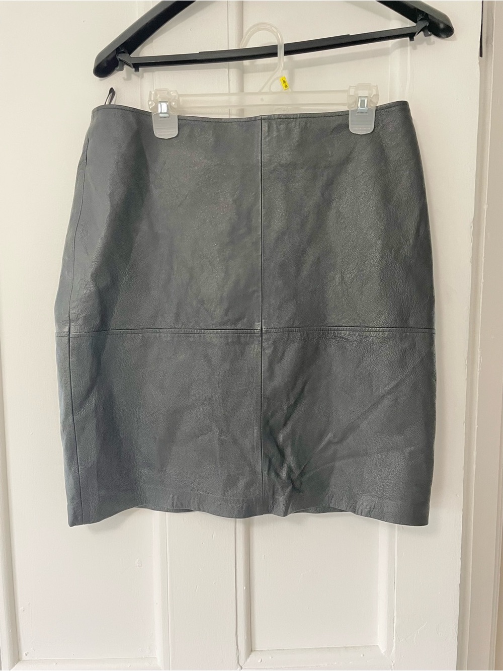 Newport News Women 14 Black 100% Genuine Leather Pencil Skirt Y2K Vintage Matrix - Picture 2 of 5